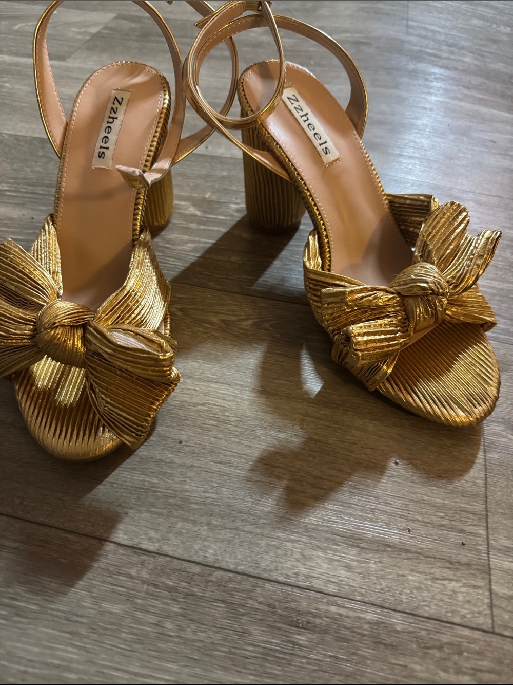 Gold Knotted Block Heel Sandals - Women's 
never worn